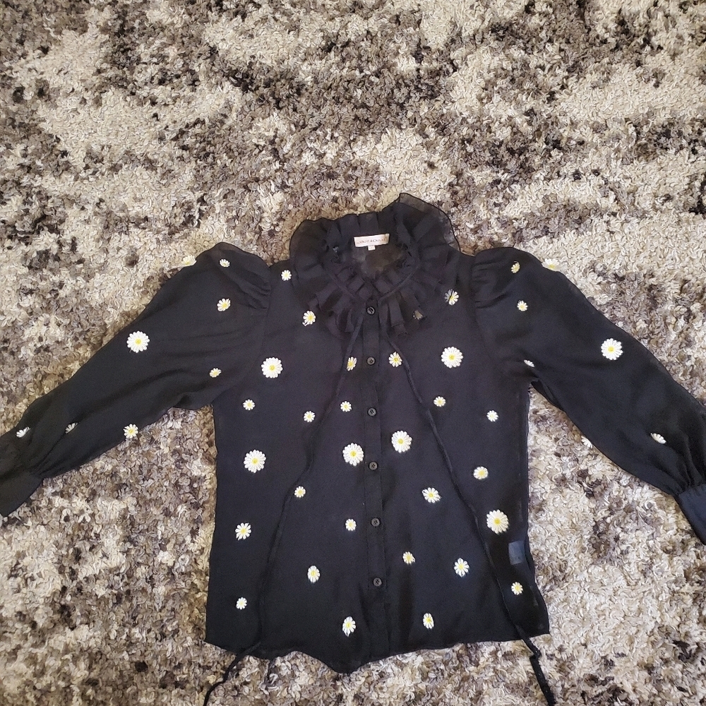 Jade & Cloud Gorgeous Sheer Black Long Button Up
